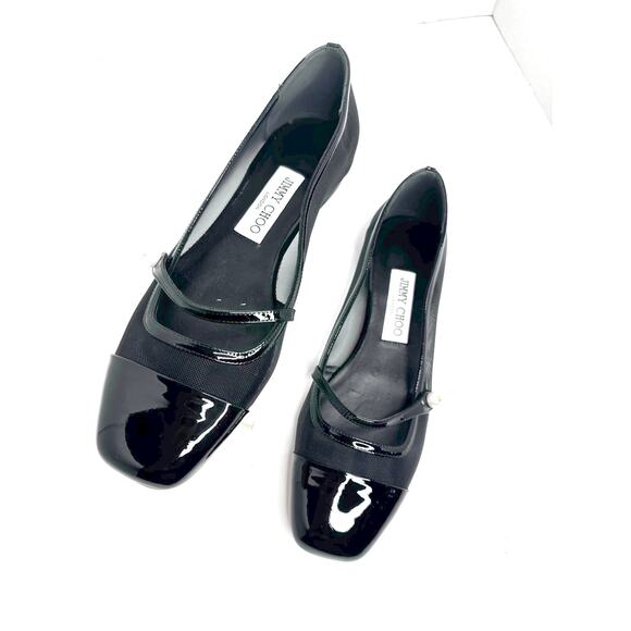 Jimmy Choo Patent Leather Semi-Sheer Ballet Flats Black Leather Slip-On 37.5 - Picture 6 of 10